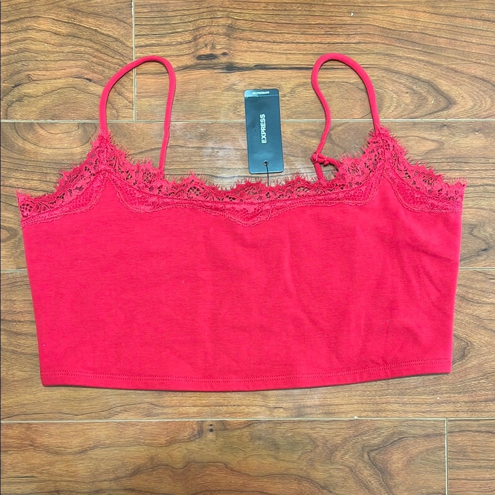 NWT Red Lace Trim Spaghetti Strap Crop Top Shirt